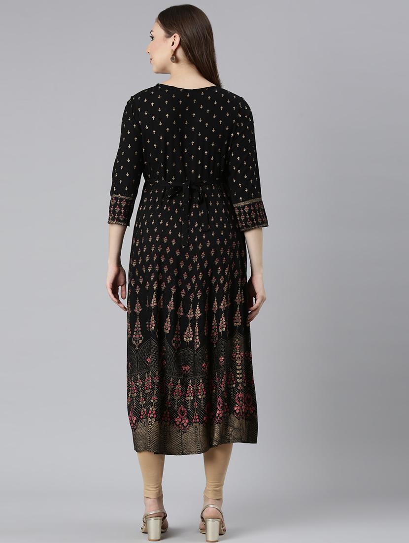 women round neck printed anarkali kurta - 21729700 - Standard Image - 3