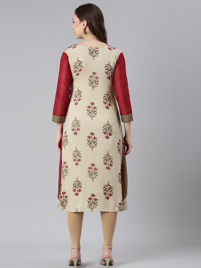 women round neck printed layered kurta - 21729704 - Standard Image - 3