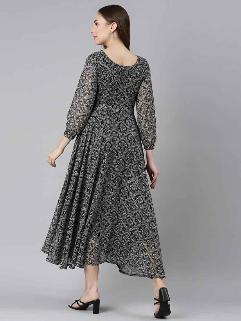 women round neck printed fit & flare ethnic dress - 21729706 - Standard Image - 3