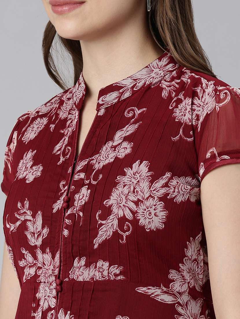 women maroon floral printed short sleeve a-line dress - 21729710 -  Standard Image - 5