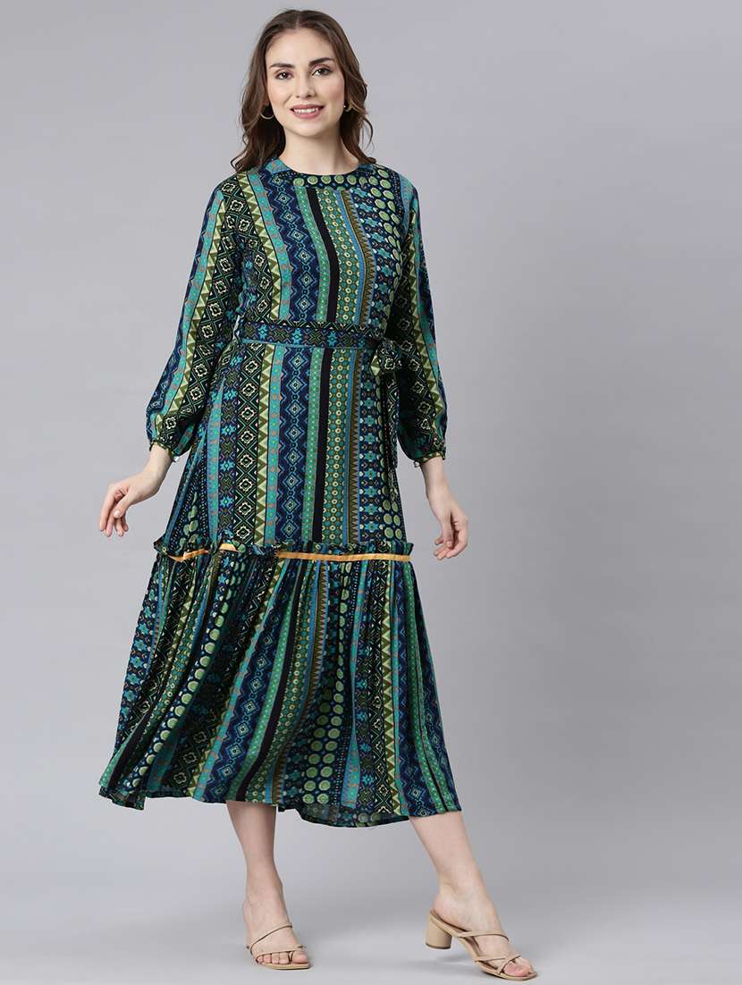 women printed round neck tiered dress - 21729712 -  Standard Image - 3