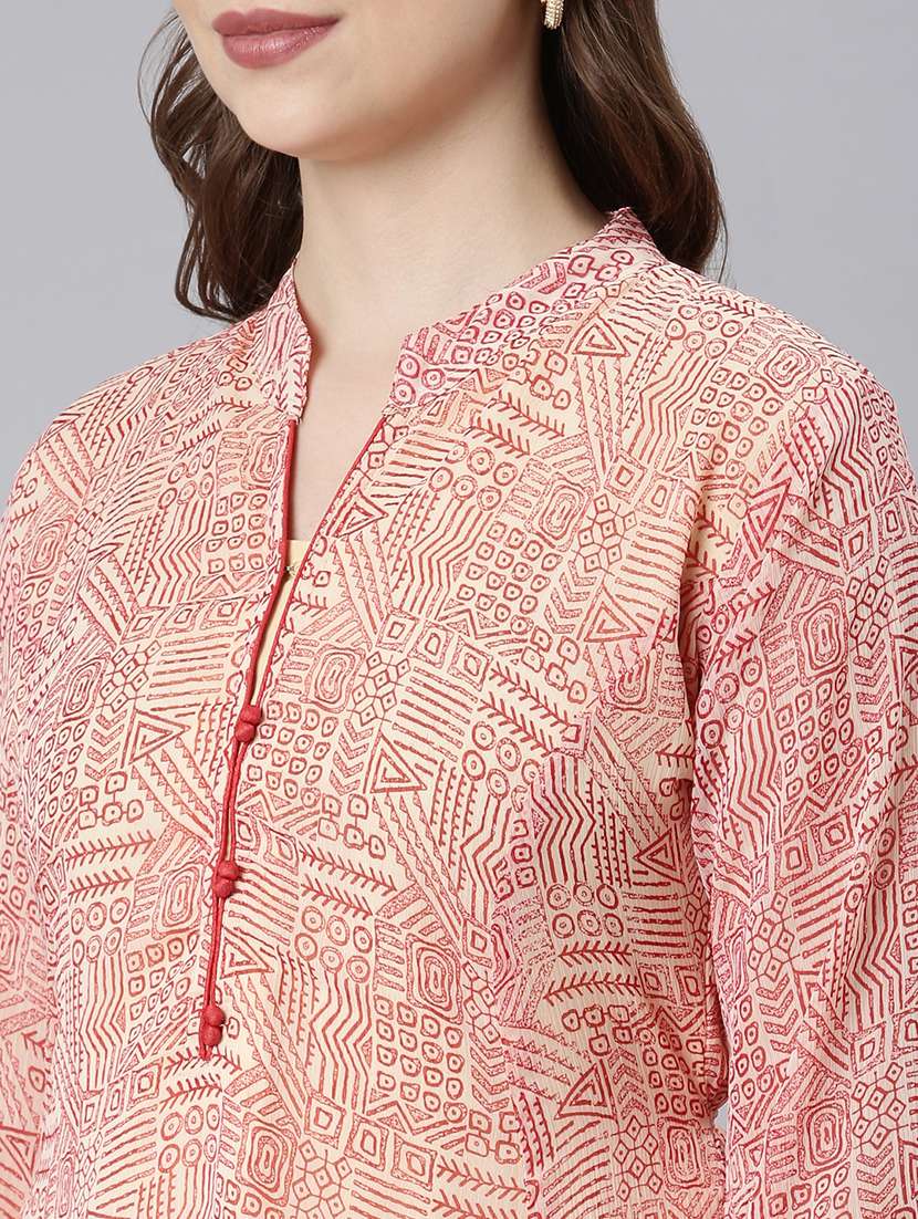 women peach printed three quarter sleeve a-line ethnic dress - 21729713 -  Standard Image - 5