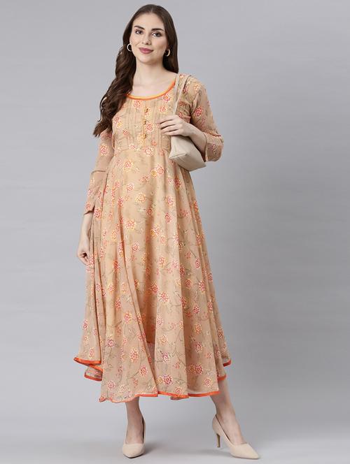 women round neck printed fit & flare ethnic dress - 21729714 - Standard Image - 0