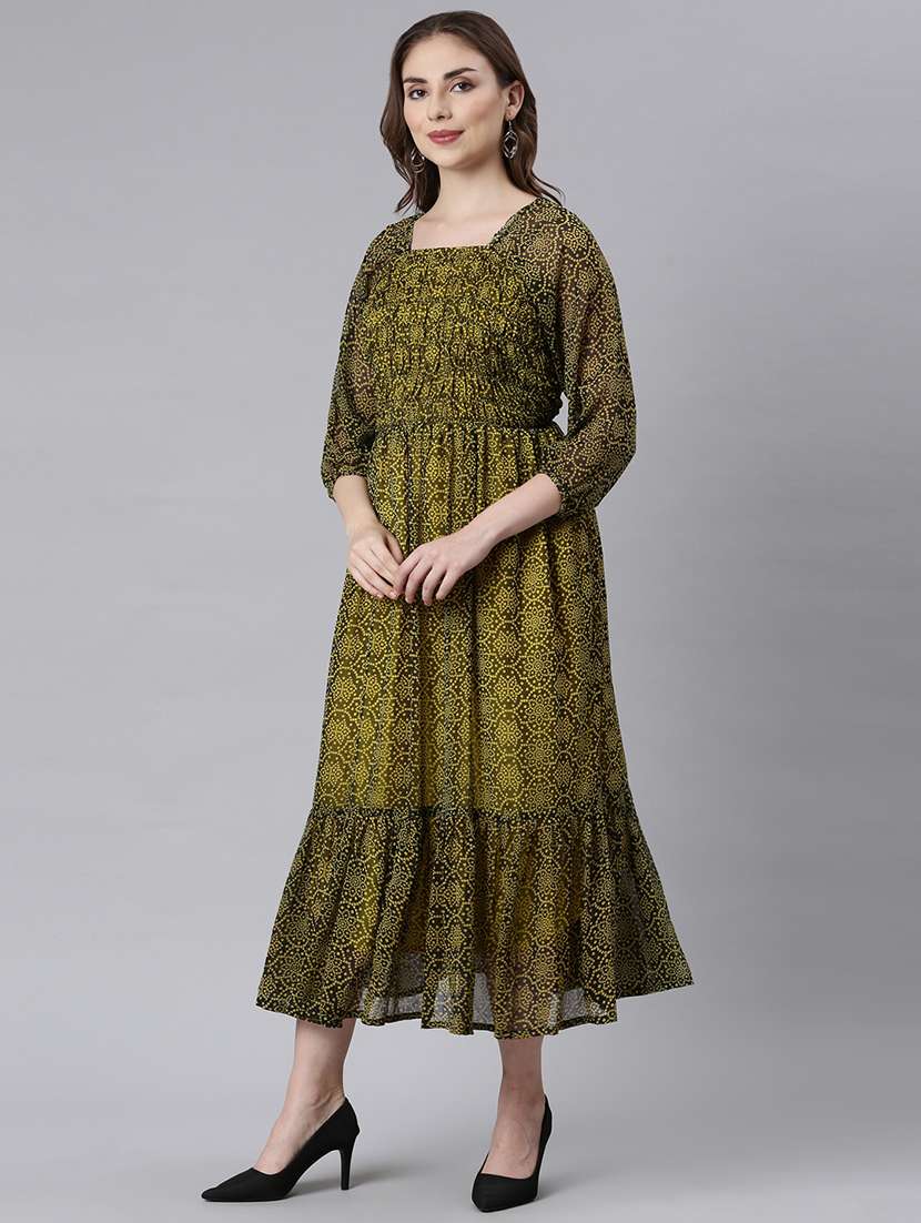 women green three quarter sleeve tiered dress - 21729716 -  Standard Image - 3