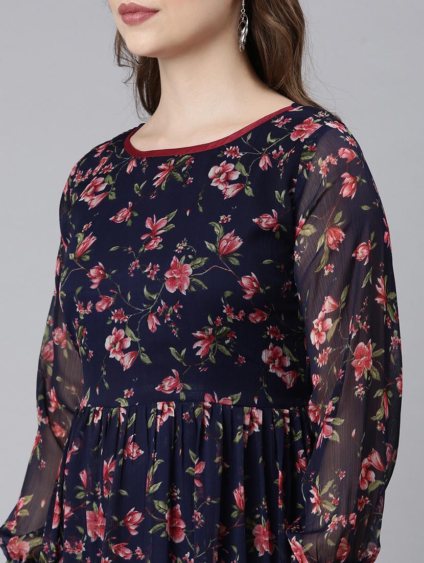 women floral printed round neck tiered dress - 21729717 - Standard Image - 5