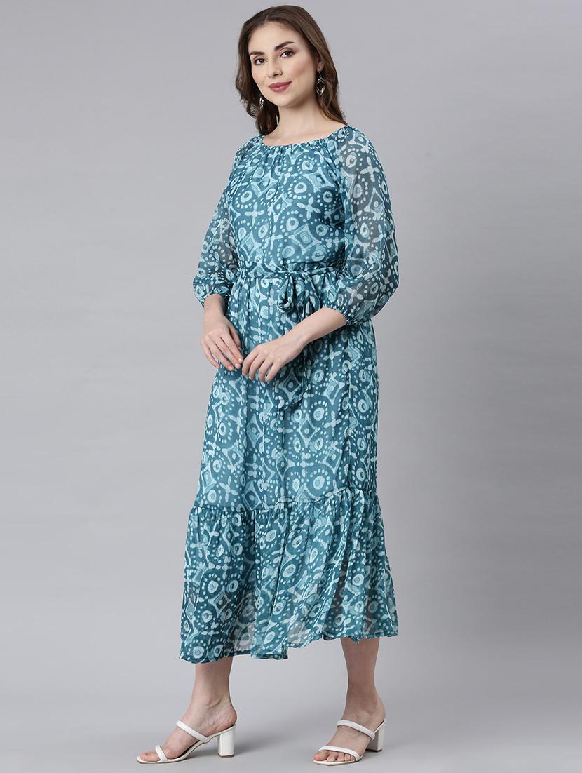 women blue three quarter sleeve tiered dress - 21729718 - Standard Image - 3
