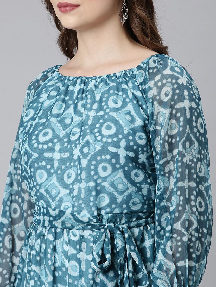 women blue three quarter sleeve tiered dress - 21729718 - Standard Image - 5