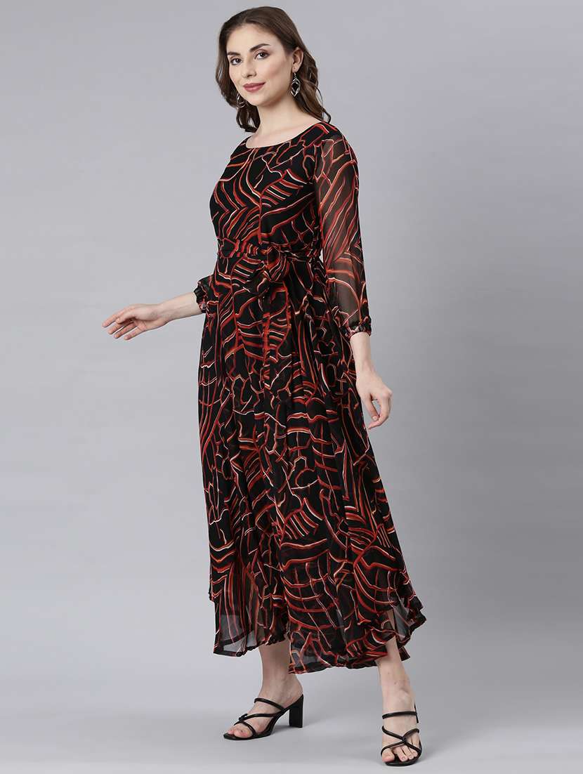 women black three quarter sleeve fit & flare dress - 21729720 - Standard Image - 3