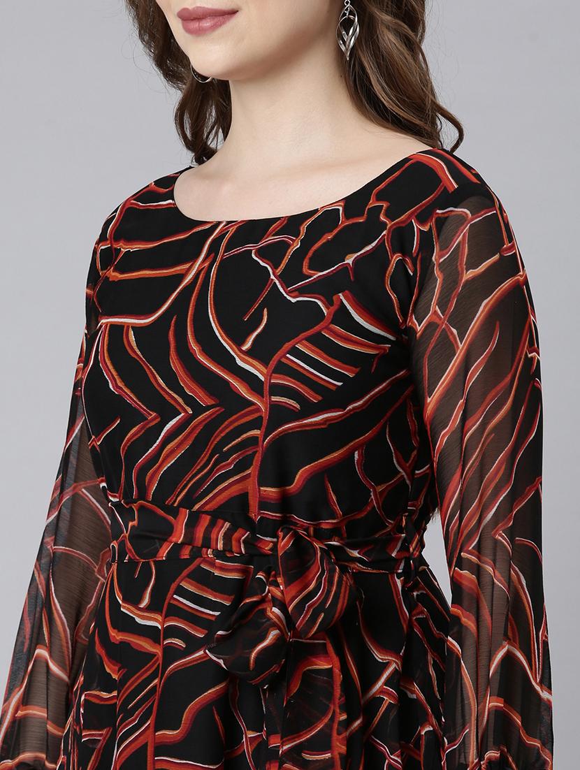 women black three quarter sleeve fit & flare dress - 21729720 - Standard Image - 5