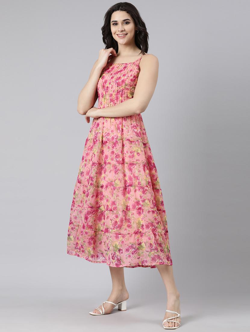 women floral printed shoulder strap tiered dress - 21729725 - Standard Image - 3