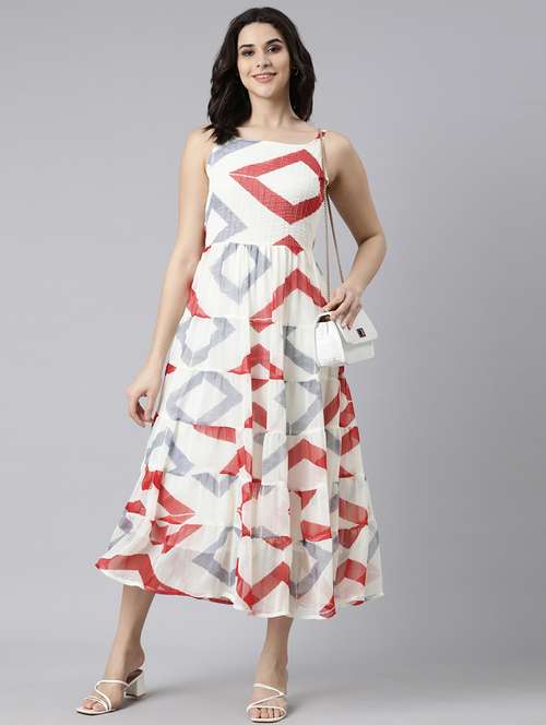 women printed shoulder strap tiered dress - 21729726 -  Standard Image - 0