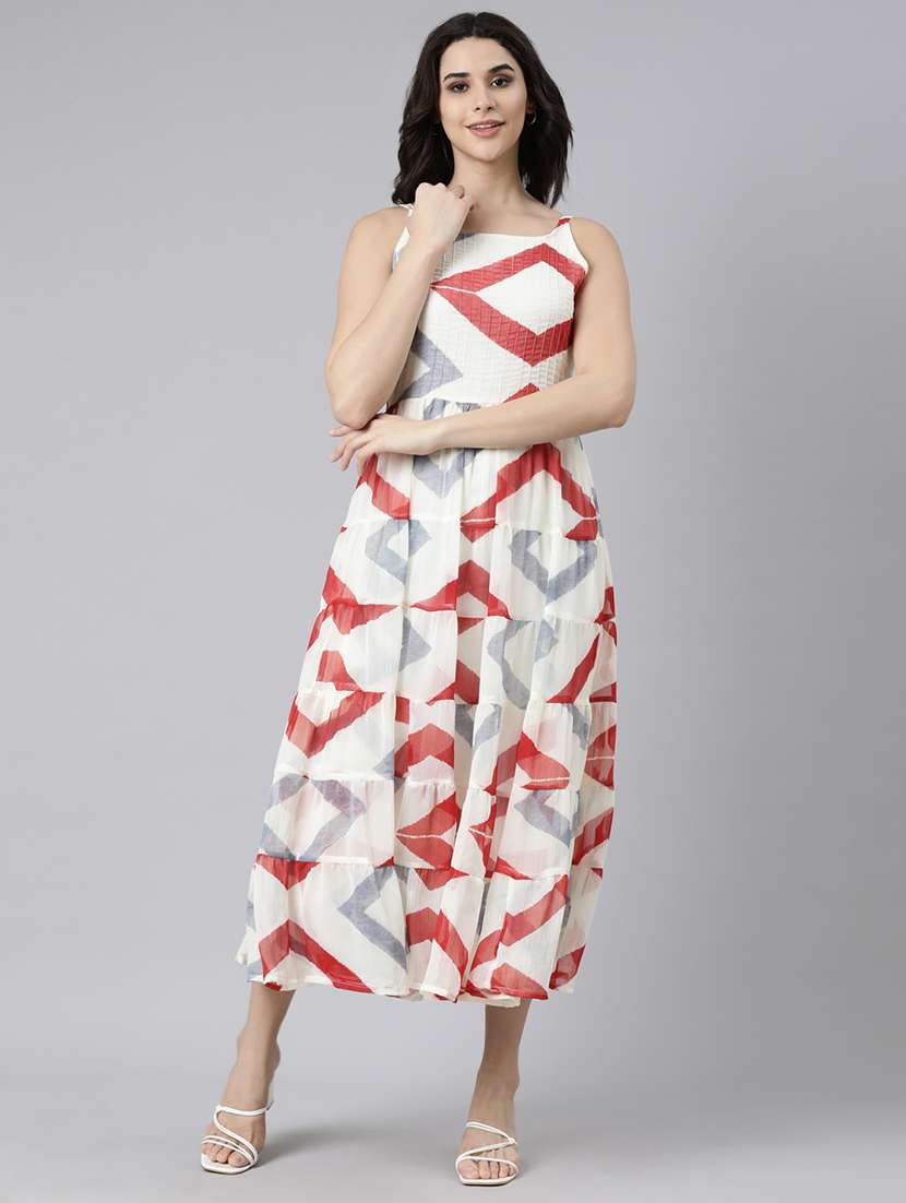 women printed shoulder strap tiered dress - 21729726 -  Standard Image - 3