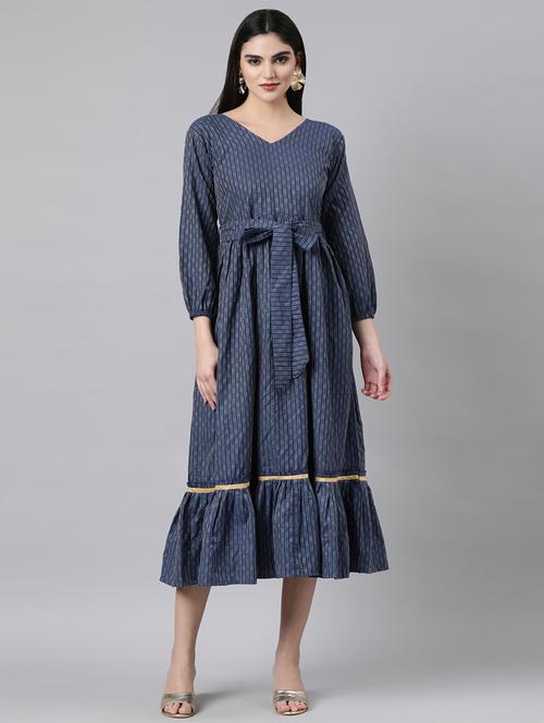 women v-neck printed tiered ethnic dress - 21729732 - Standard Image - 0