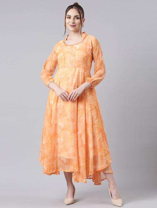women puff sleeves printed flared ethnic dress - 21729734 - Standard Image - 0