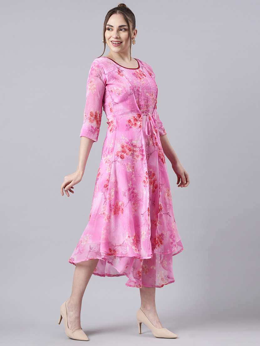 women pink three quarter sleeve a-line dress - 21729738 - Standard Image - 3