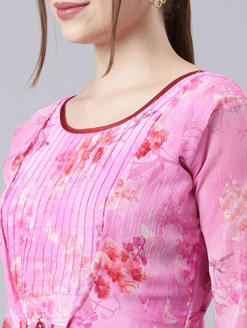 women pink three quarter sleeve a-line dress - 21729738 - Standard Image - 5