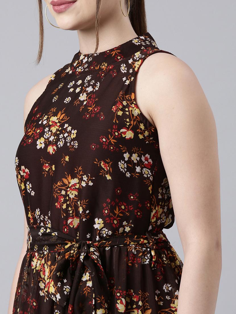 women brown floral printed fit & flare maxi dress - 21729742 - Standard Image - 5