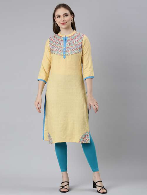 women three quarter sleeve straight kurta - 21729765 -  Standard Image - 0
