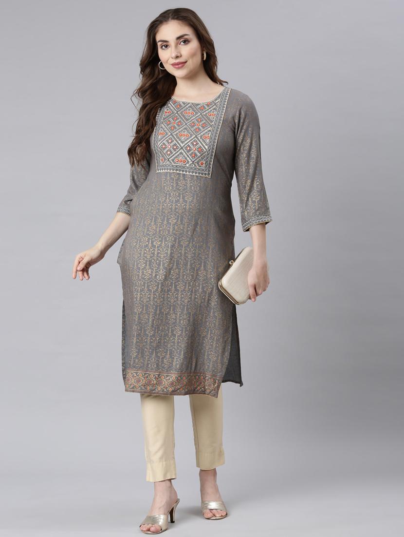 women three quarter sleeve straight kurta - 21729769 - Standard Image - 5