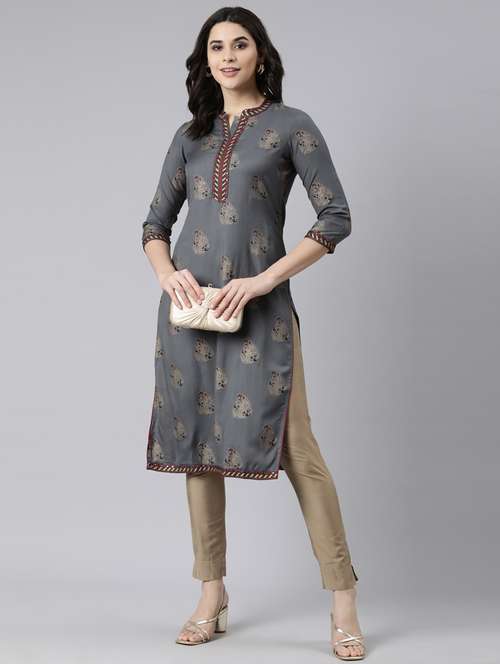 women three quarter sleeve straight kurta - 21729773 -  Standard Image - 0