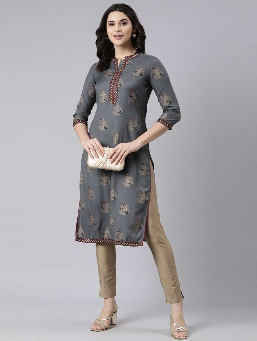 women three quarter sleeve straight kurta