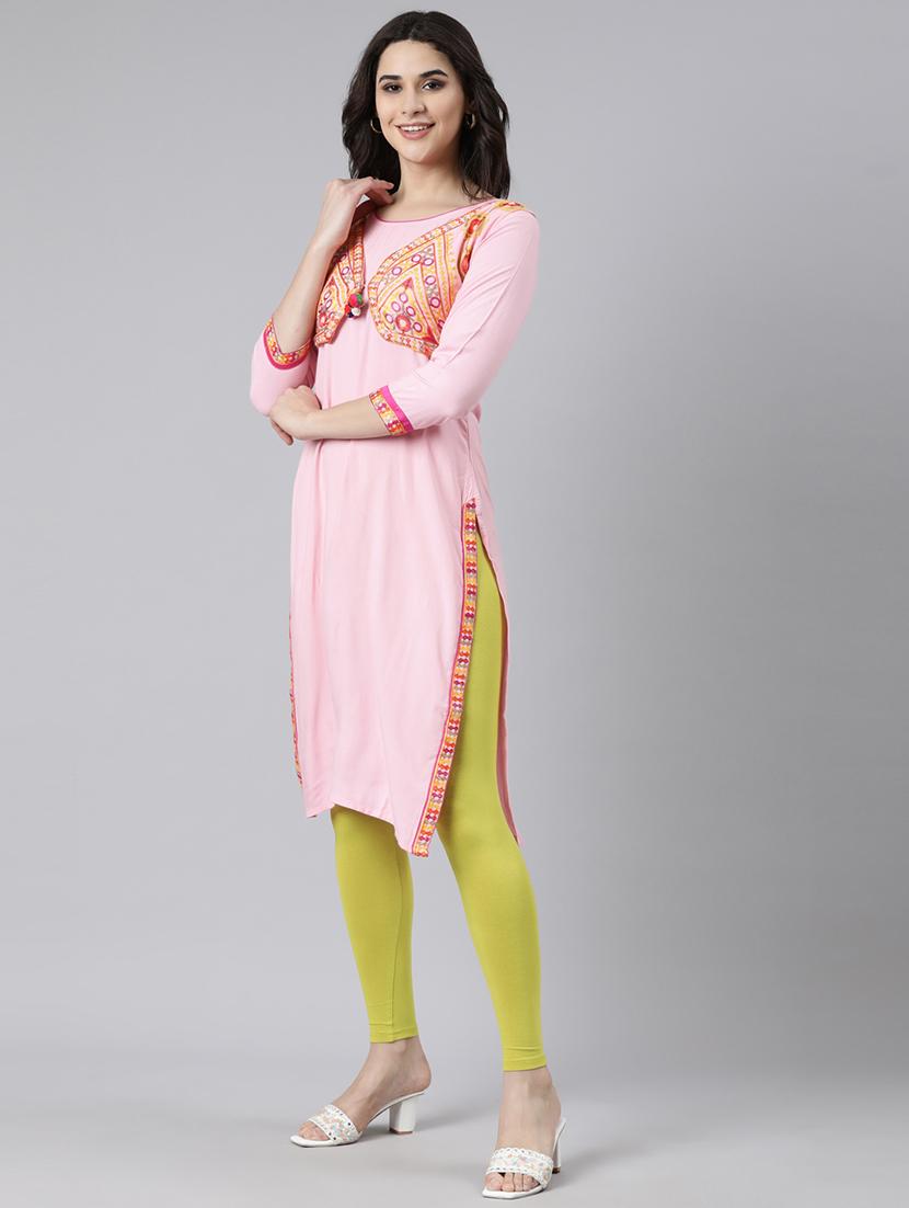 women embroidered three quarter sleeve straight kurta - 21729774 - Standard Image - 3