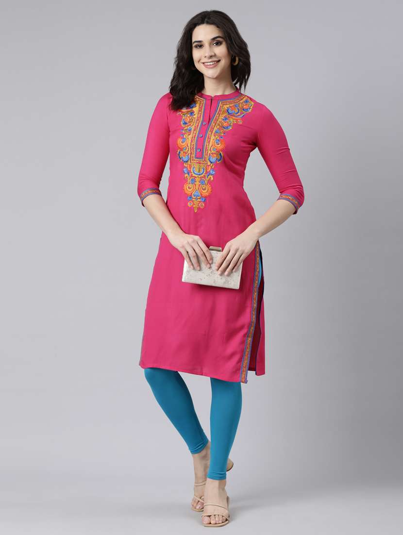 women three quarter sleeve straight kurta