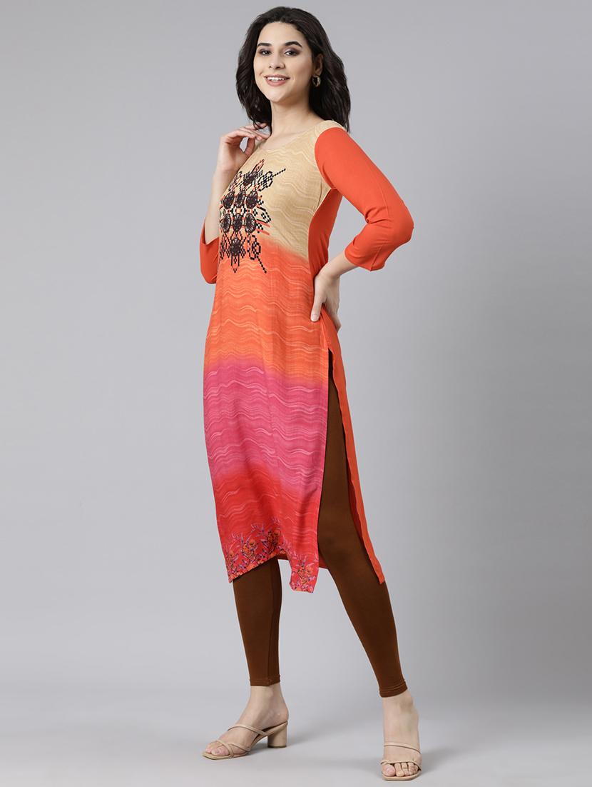 women printed three quarter sleeve straight kurta - 21729776 - Standard Image - 3