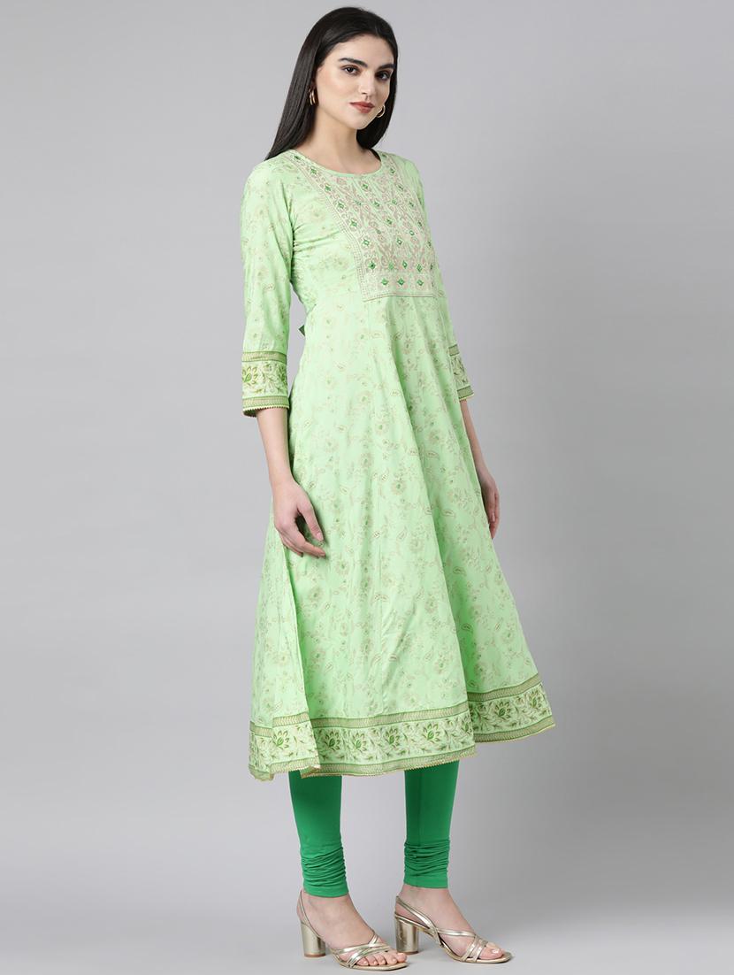 women green three quarter sleeve anarkali kurta - 21729777 - Standard Image - 3