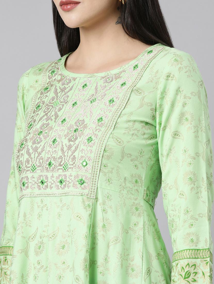 women green three quarter sleeve anarkali kurta - 21729777 - Standard Image - 5