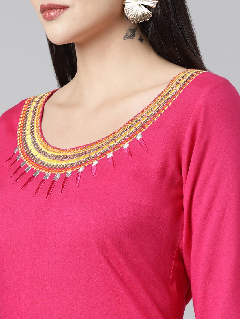 women embroidered three quarter sleeve straight kurta - 21729782 - Standard Image - 5