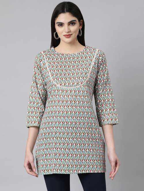 women three quarter sleeve straight kurti - 21729783 -  Standard Image - 0
