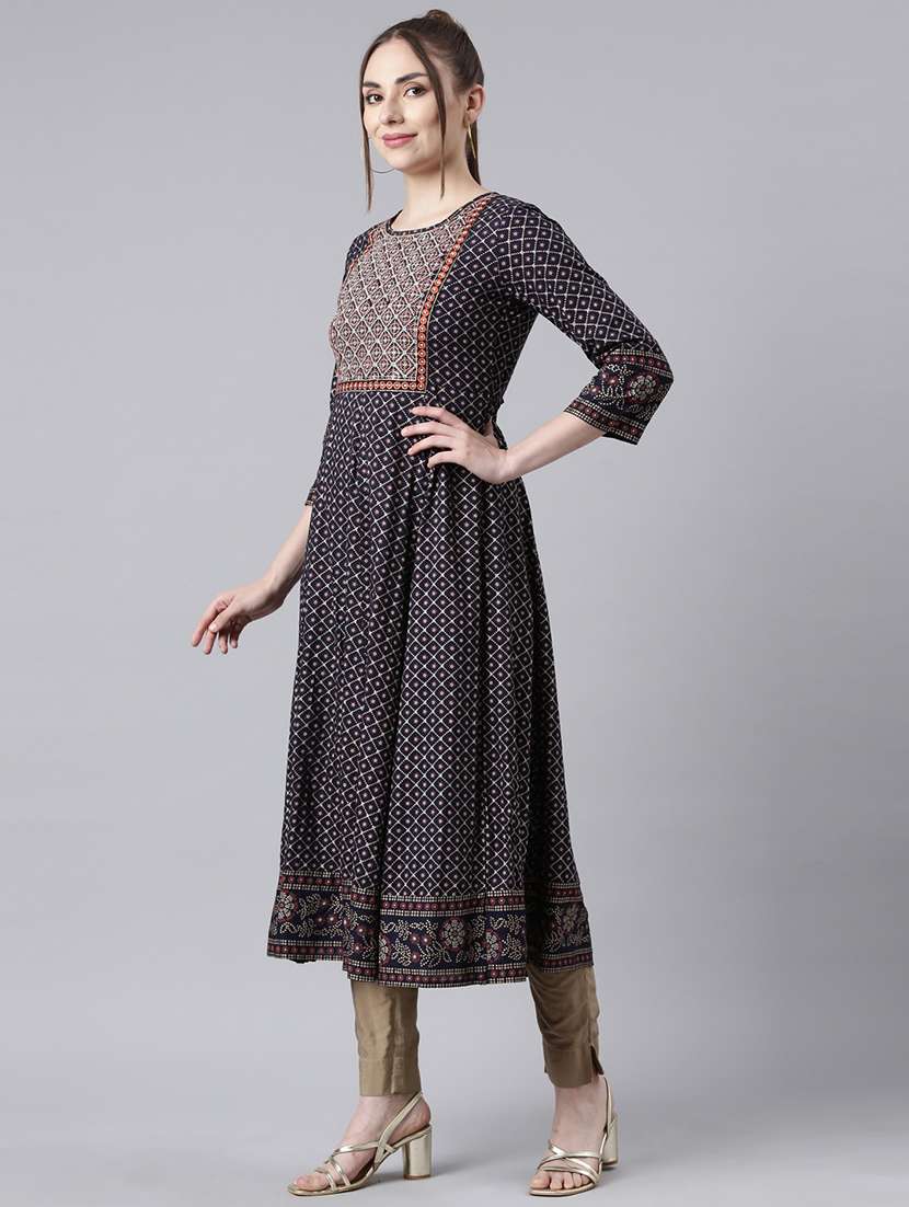 women embroidered three quarter sleeve anarkali kurta - 21729784 - Standard Image - 3
