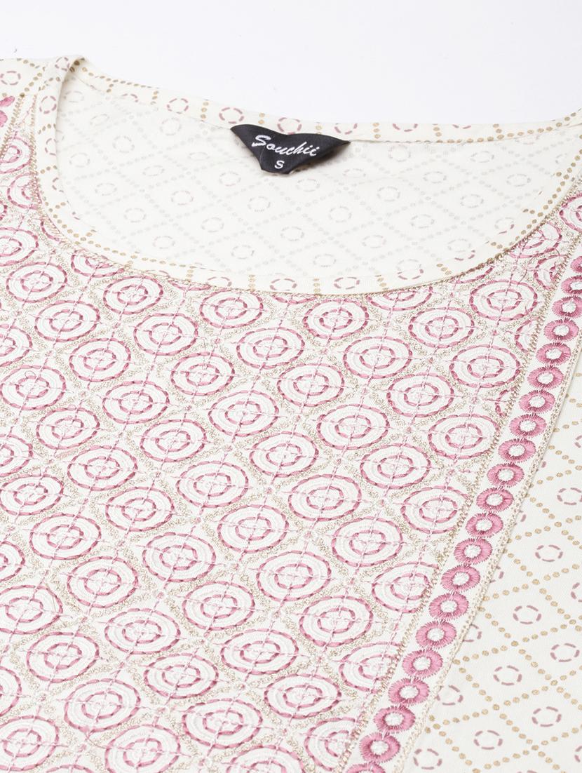 women cream three quarter sleeve flared kurta - 21729788 - Standard Image - 8