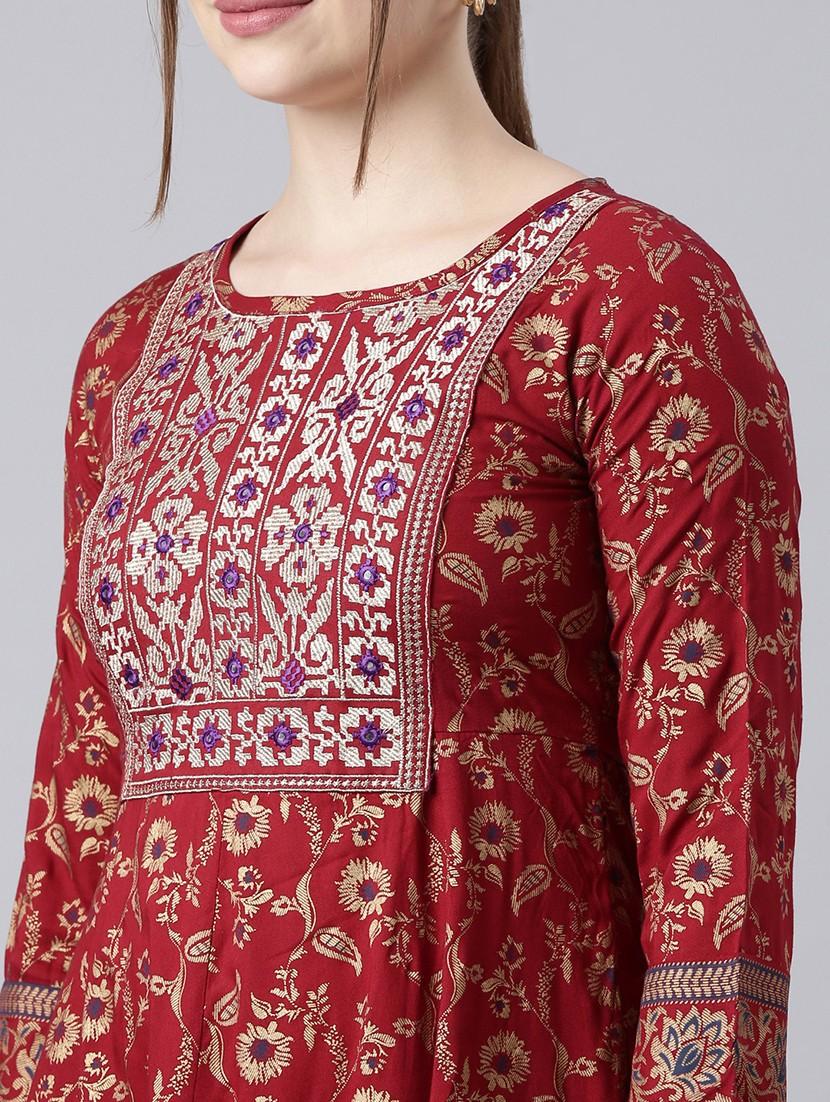women embroidered three quarter sleeve flared kurta - 21729790 - Standard Image - 5