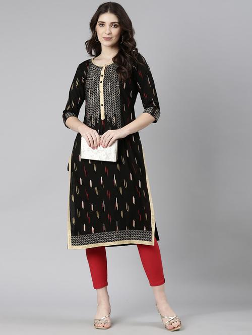 women embroidered three quarter sleeve straight kurta - 21729793 - Standard Image - 0