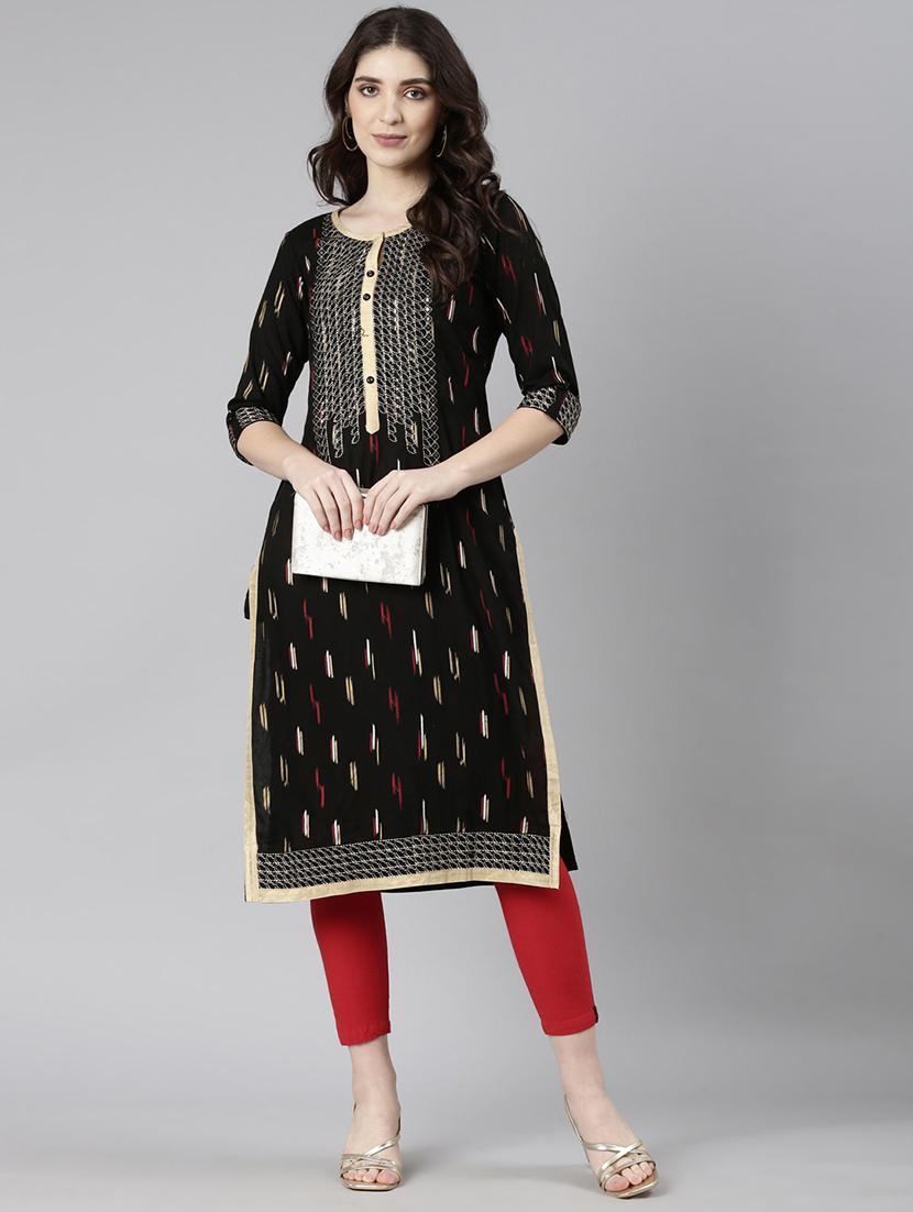 women embroidered three quarter sleeve straight kurta - 21729793 - Zoom Image - 0