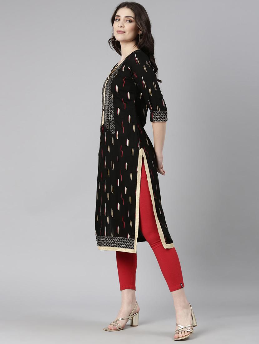 women embroidered three quarter sleeve straight kurta - 21729793 - Standard Image - 3