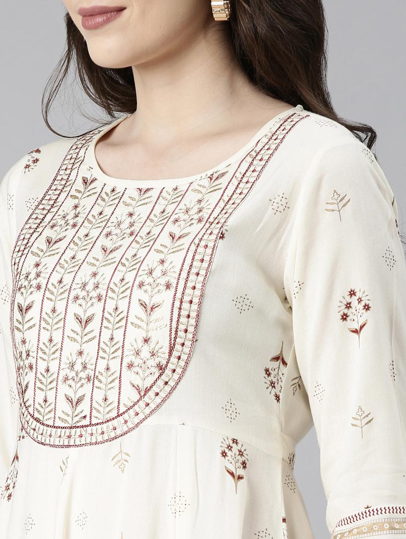 women off white three quarter sleeve flared kurta - 21729803 - Standard Image - 5