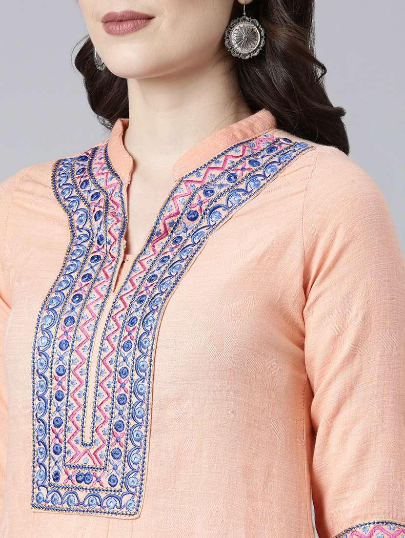 women embroidered three quarter sleeve straight kurta - 21729807 -  Standard Image - 5