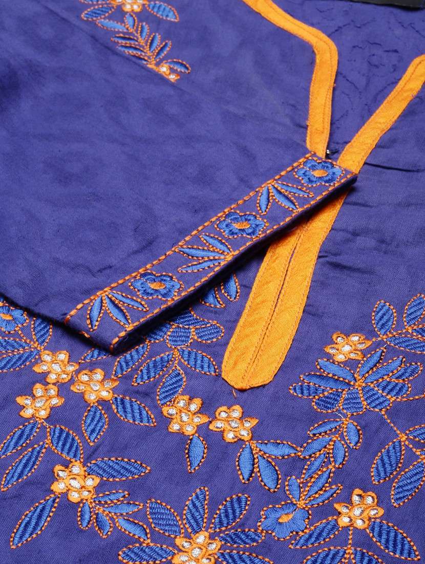 women blue embroidered three quarter sleeve straight kurta - 21729808 -  Standard Image - 8