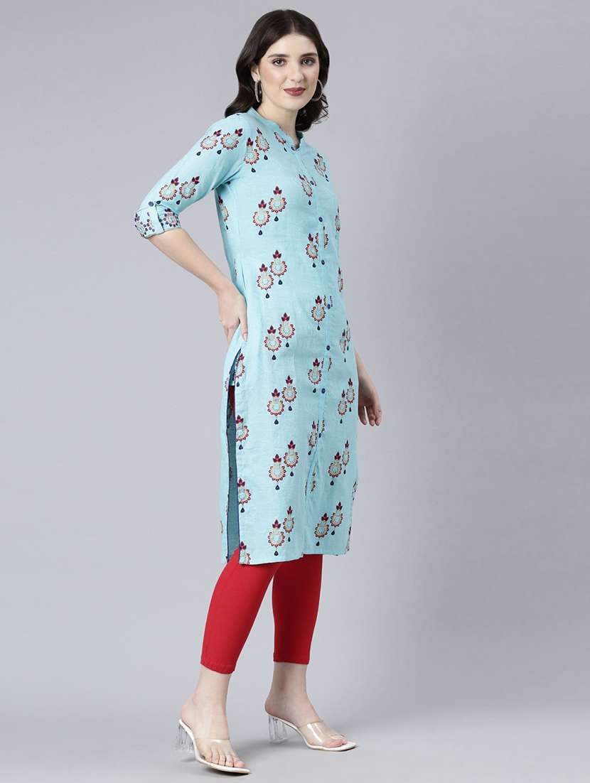 women embroidered three quarter sleeve straight kurta - 21729810 -  Standard Image - 3