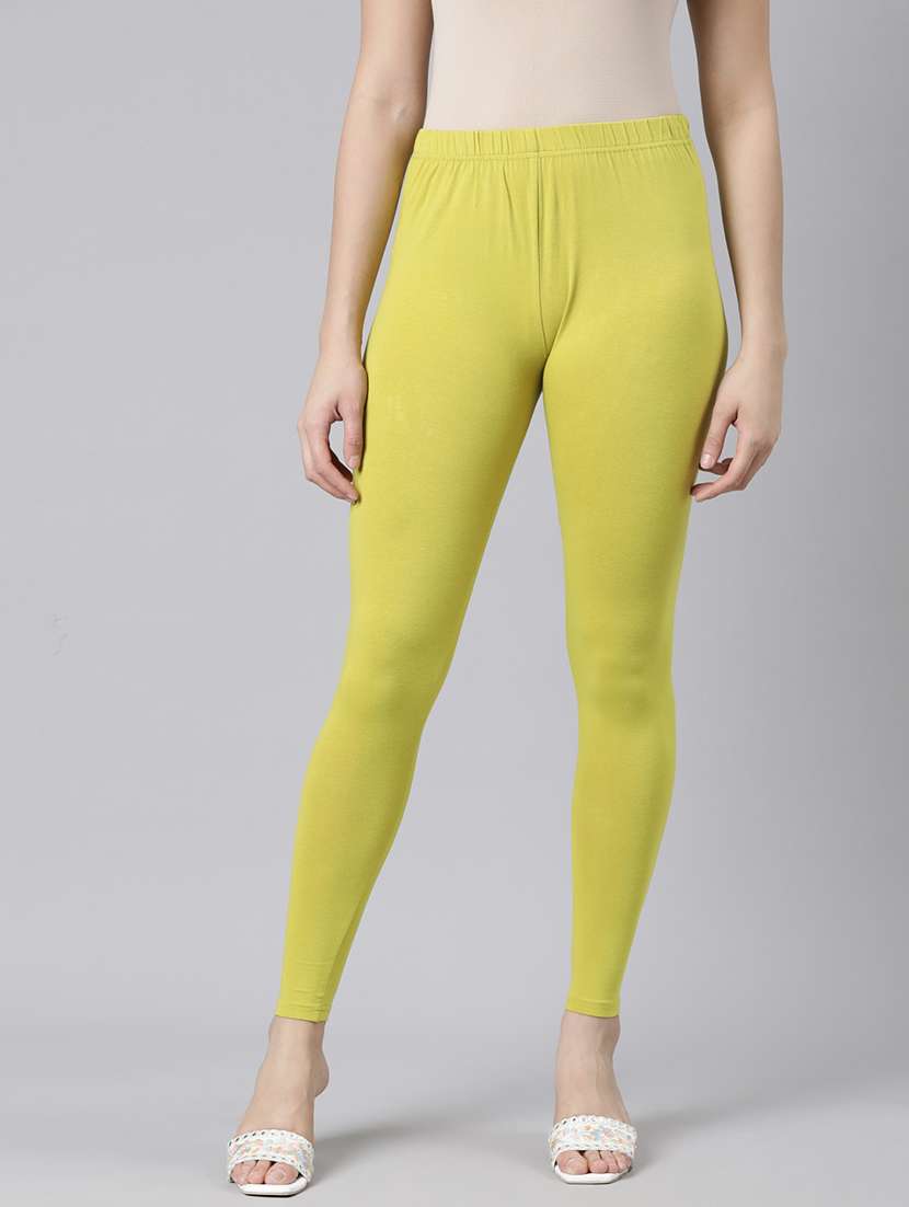 women solid high rise ankel length leggings
