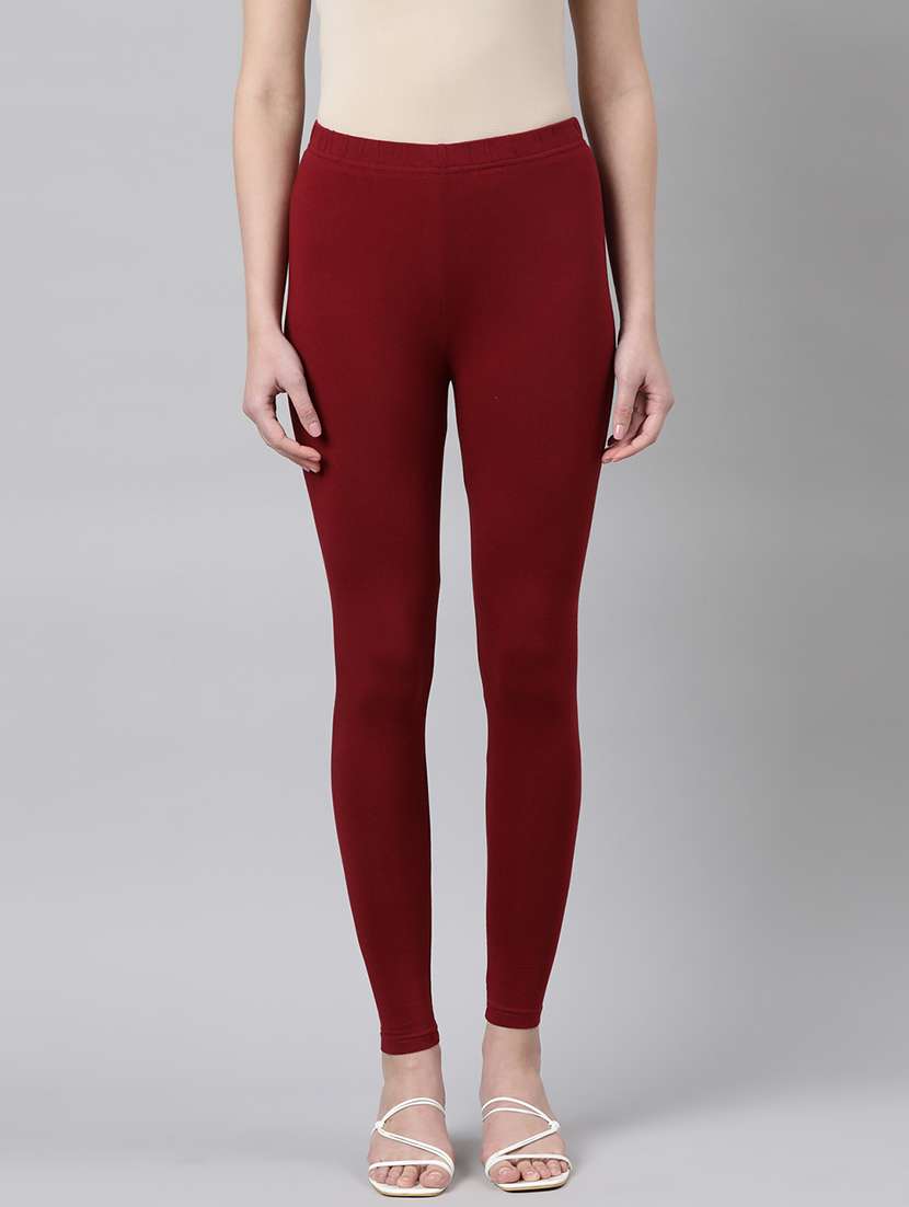 women solid high rise ankle length leggings