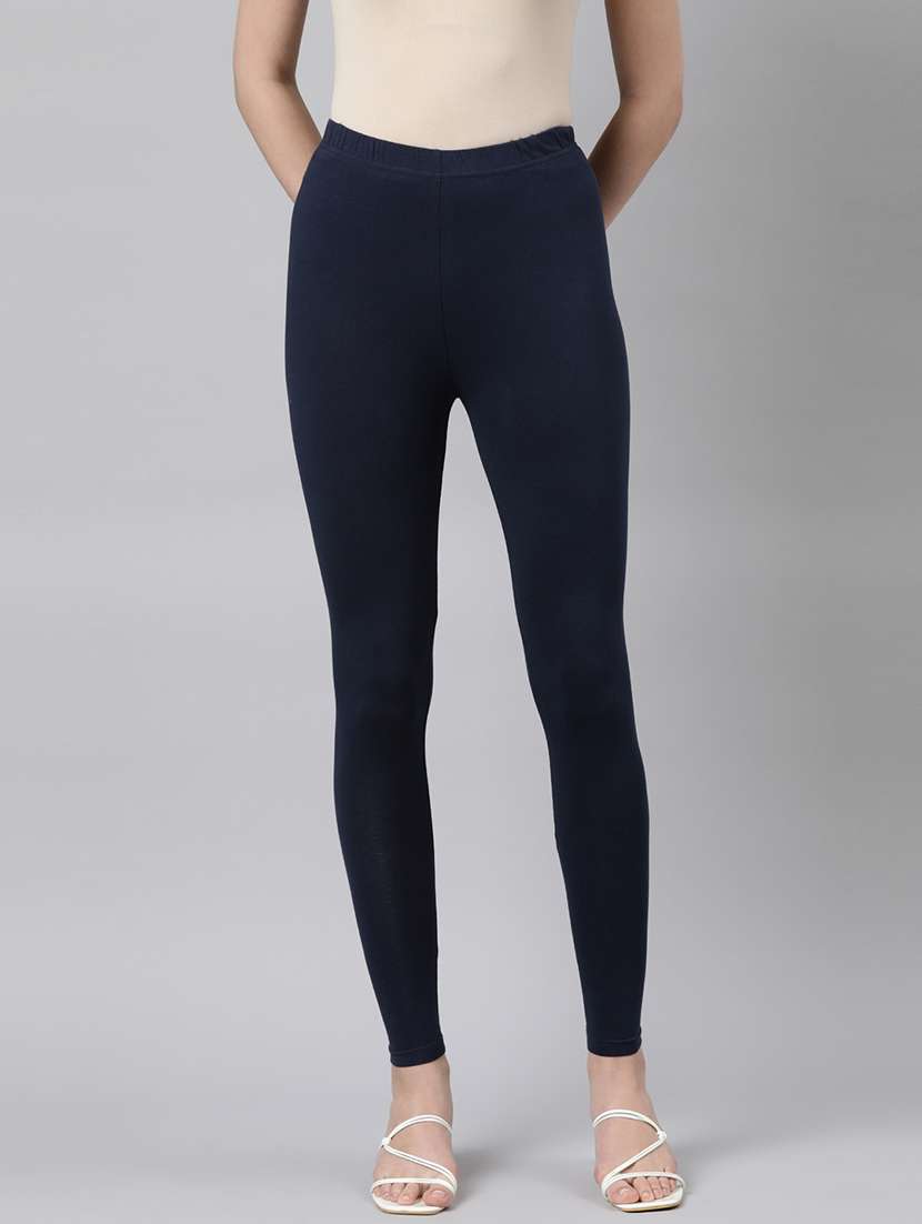 women solid high rise ankle length leggings