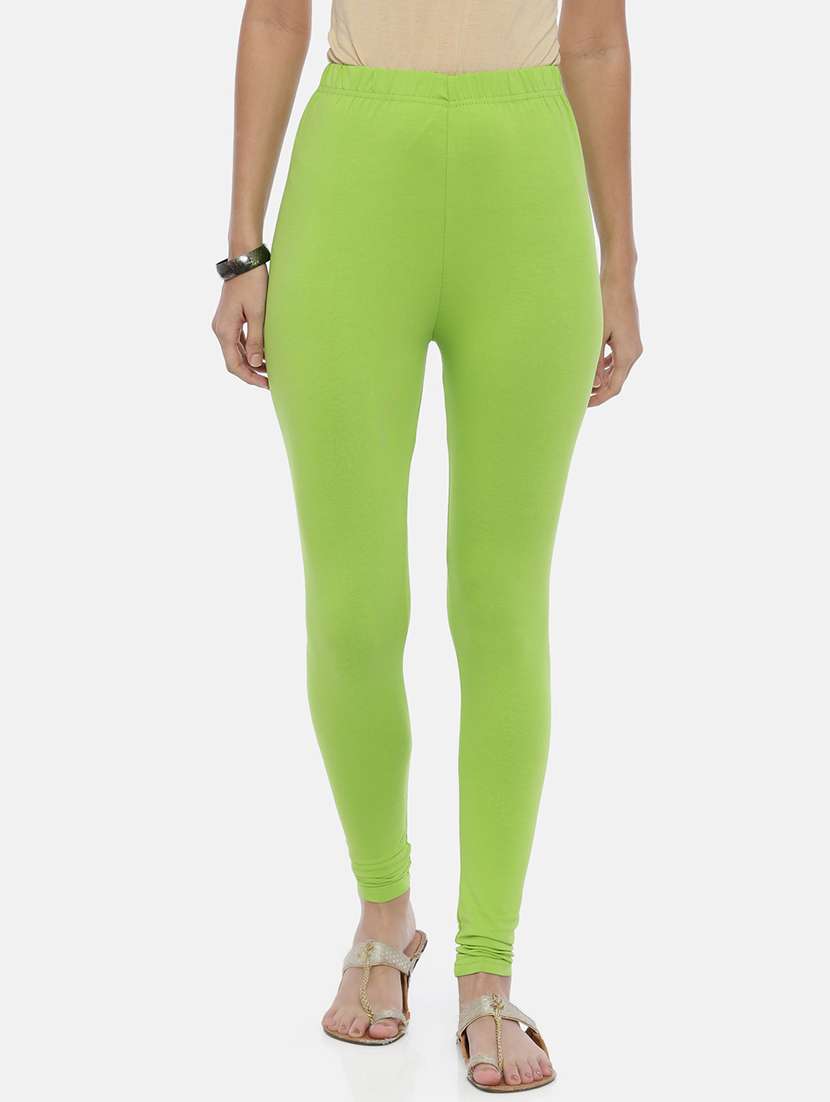 women green solid full length leggings