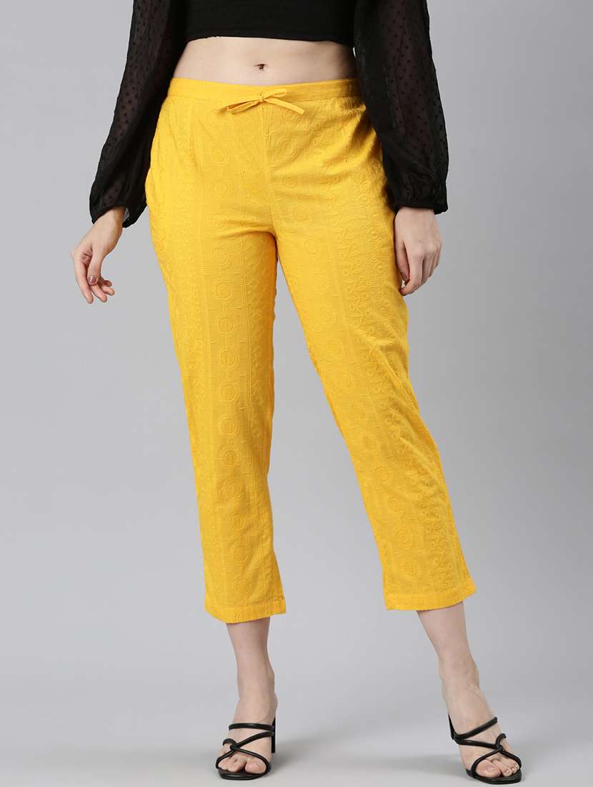 women embroidered mid rise tapered pant