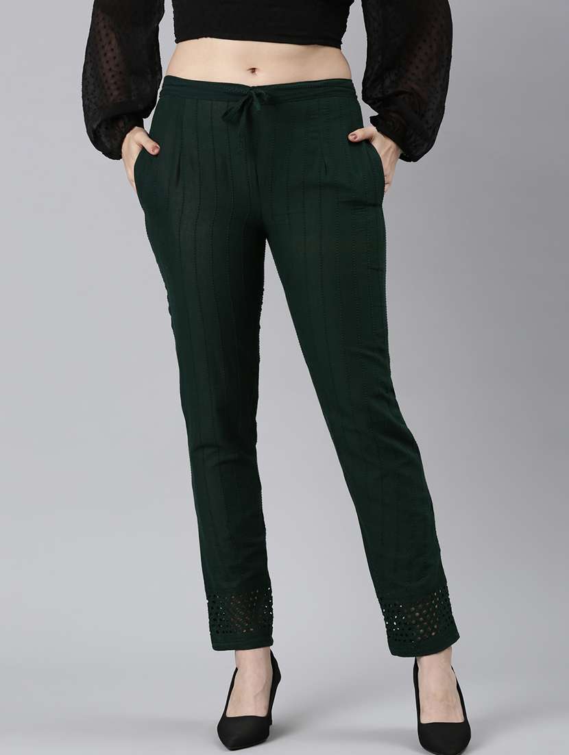 women embroidered mid rise tapered pant