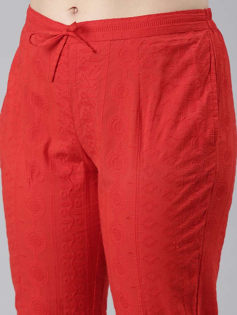 women embroidered mid rise tapered pant - 21729850 -  Standard Image - 5