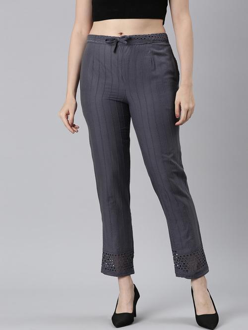 women embroidered high rise tapered pant - 21729855 - Standard Image - 0